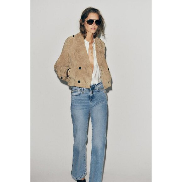 ZARA 100% LEATHER SHORT TRENCH COAT - Picture 2 of 13